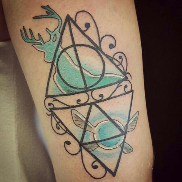 patronus stag triforce and deathly hallows tattoo