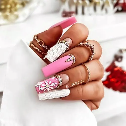 Pink and White Holiday Nails