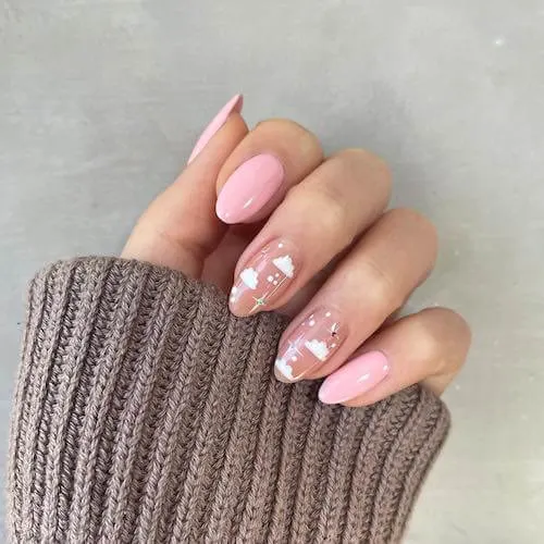 Baby Pink And White Cloud Nails