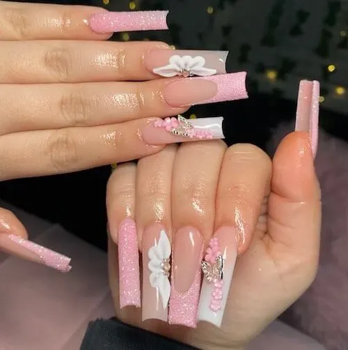 Stunning Spring Pink Butterfly Nail Design