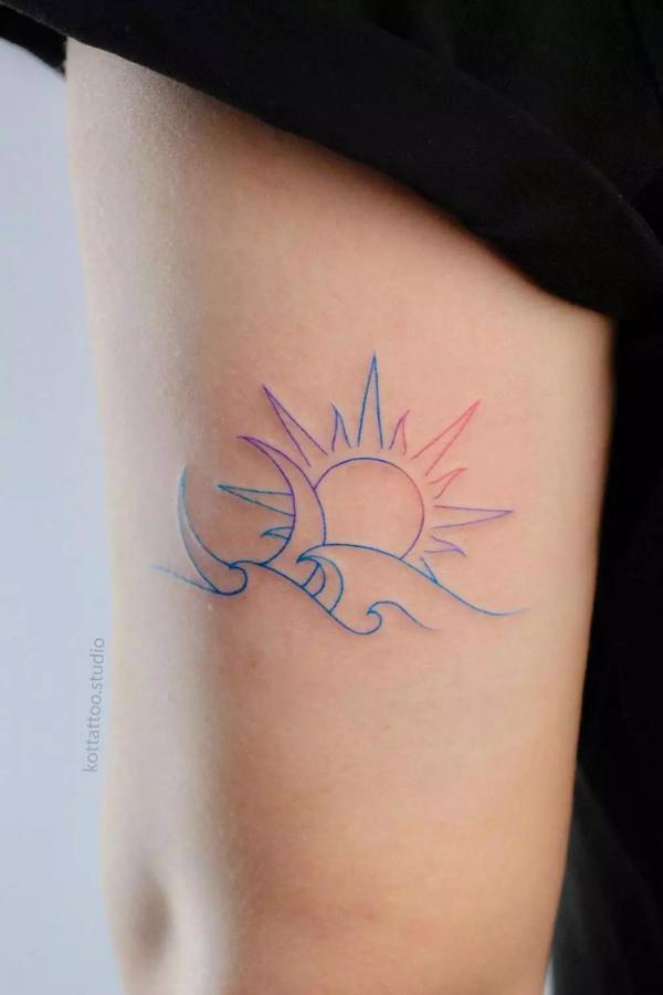 simple tattoos sun wave rainbow
