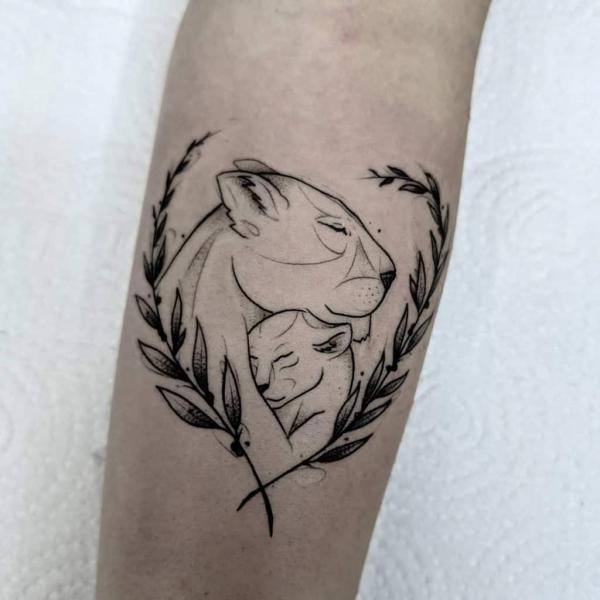 sketch inked lioness tattoo