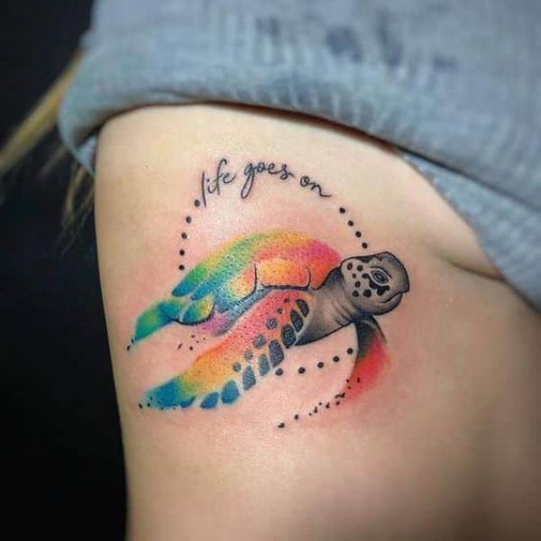 watercolor turtle tattoo with words Life goes on