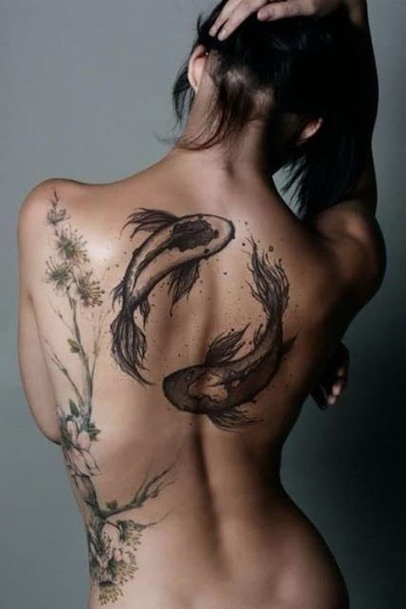 Koi Fish Well Detailed Back Tattoo Art