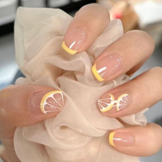 Tips DIY Manicure Press on Nails Yellow Lemon French Short Square False Nails 622245728725 eBay, #AD, ##eBay, #SPONSORED, #False, #Square, #Short