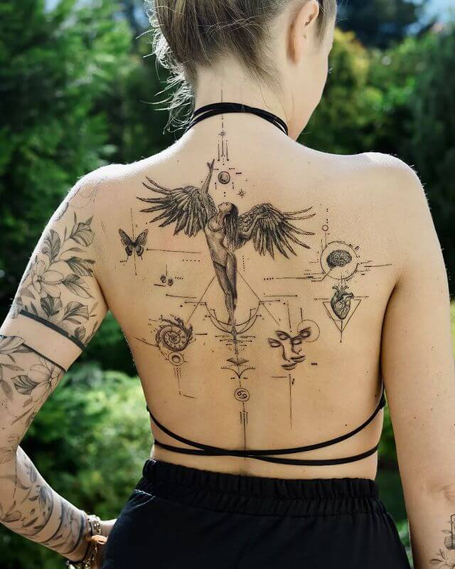 Angle And Geometry Back Tattoos