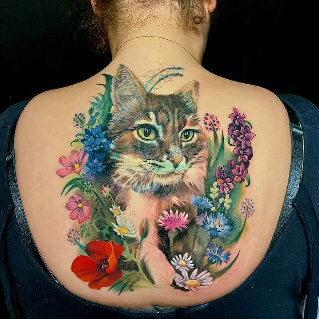 Cat Lover Back Tattoo