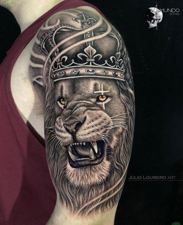 Crowned Lion king half sleeve tattoo