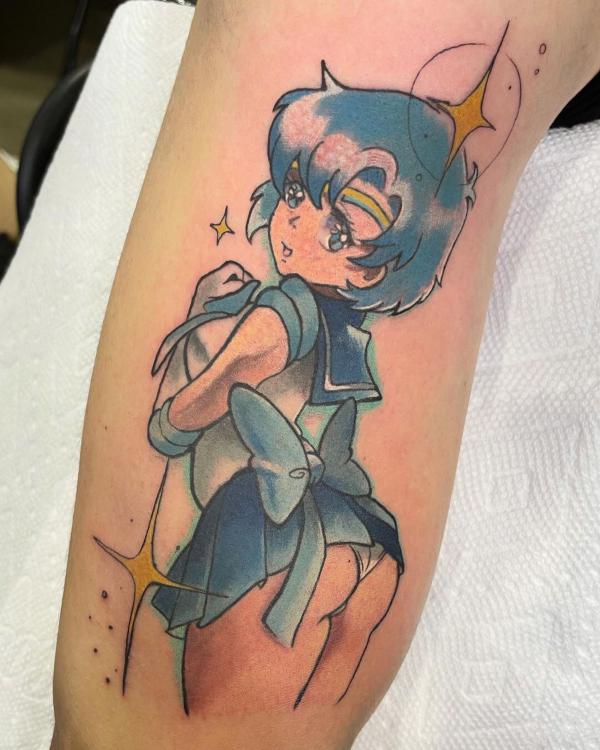 Cute Sailor Mercury with stars tattoo