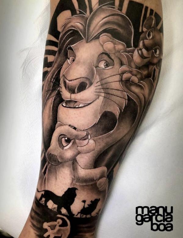 Disney lion king tattoo black and grey