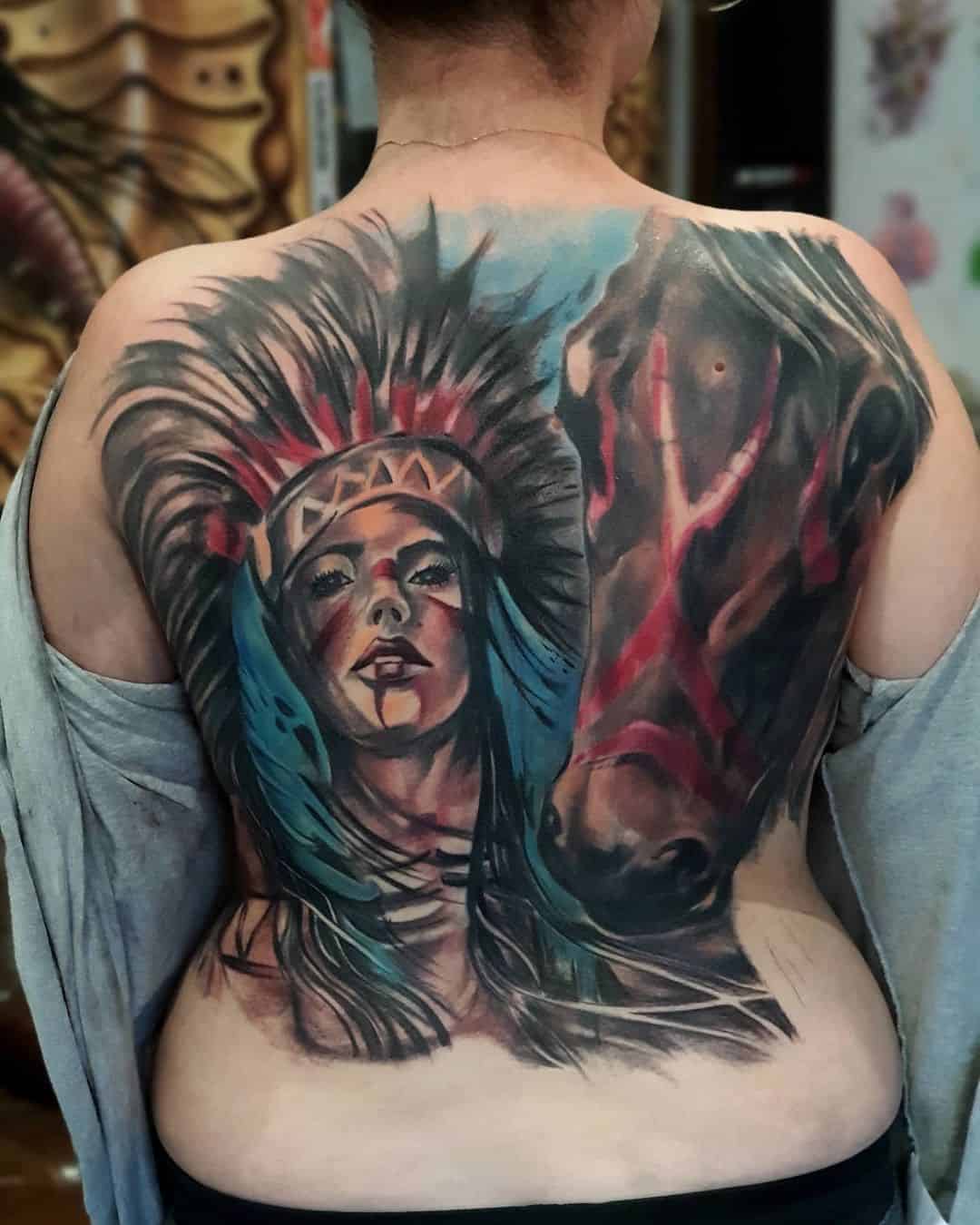 Dramatic & Beautiful Indian Inspired Back Tattoo