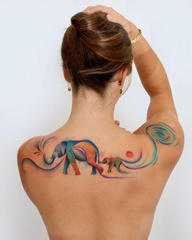 Elephant back tattoo for women