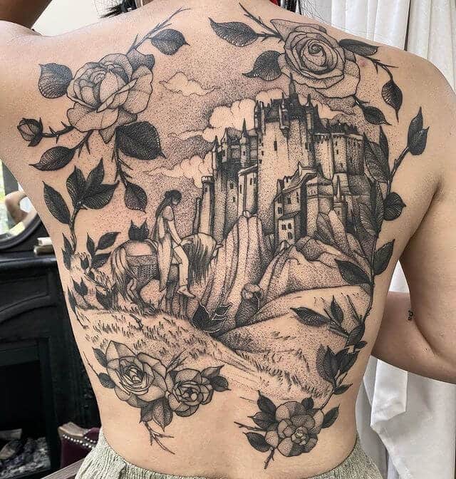 Fairytale Scene Tattoo On The Back
