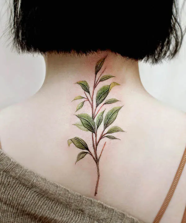 Leaves back tattoo by @ch.tattoo.ahn