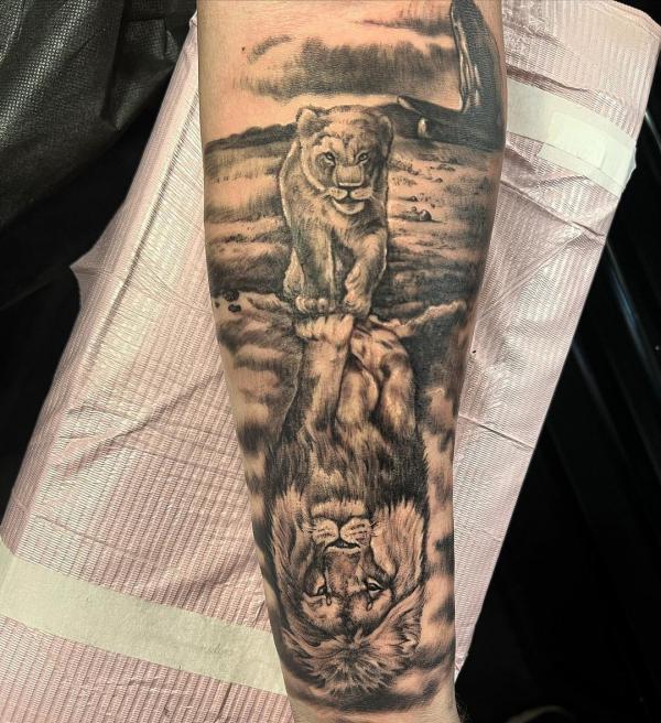 Lion king and cub tattoo