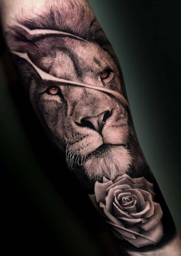 Lion king and rose tattoo