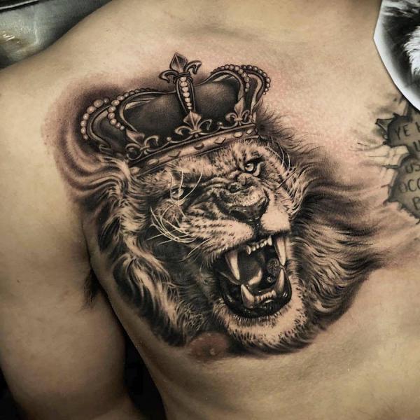 Lion king chest tattoo