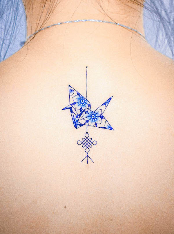 Paper crane tattoo by @e.nal_.tattoo