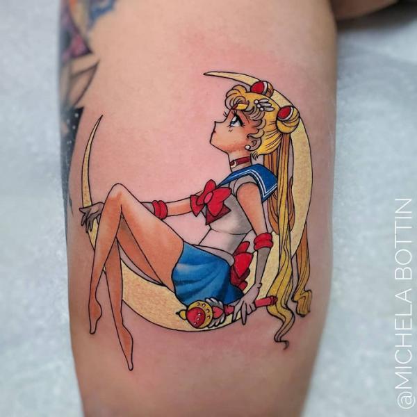 Sailor Moon on Crescent moon Tattoo