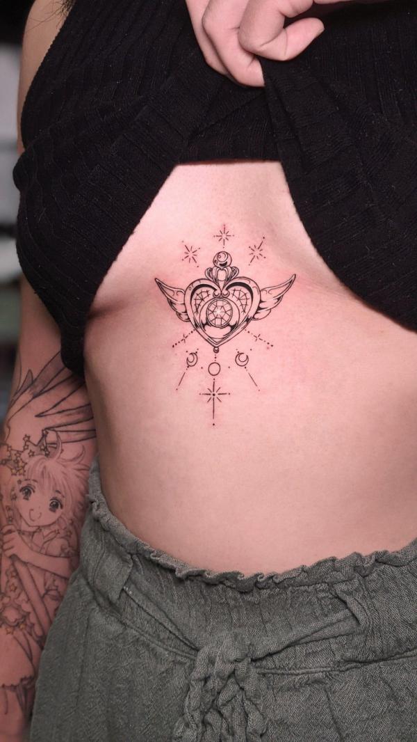 Sailor moon crisis sternum tattoo black and white