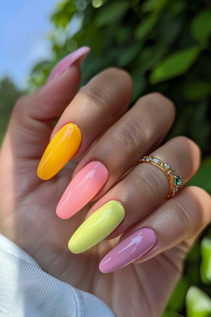 Spring Nails with Citrus Yellow Accent Nails