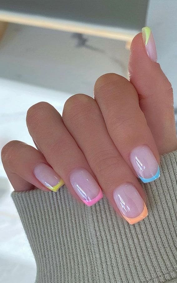 Spring Nails with Colorful French Tips