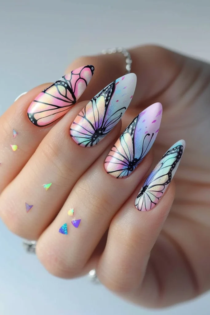 Spring Nails with Delicate Butterfly Wings