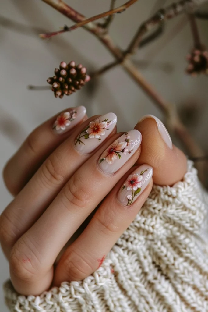 Spring Nails with French Manicure and Tiny Floral Tips