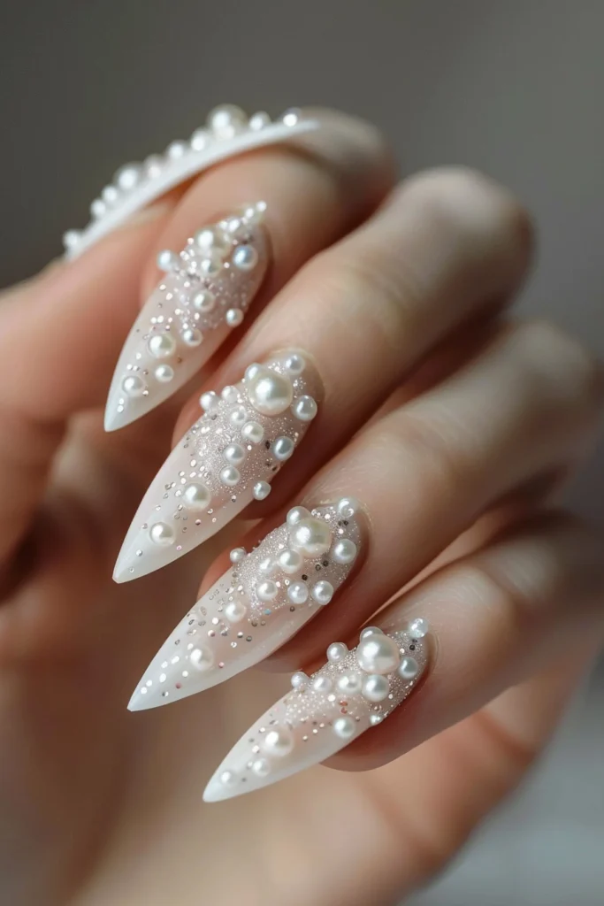 Spring Nails with Pearl Embellishments