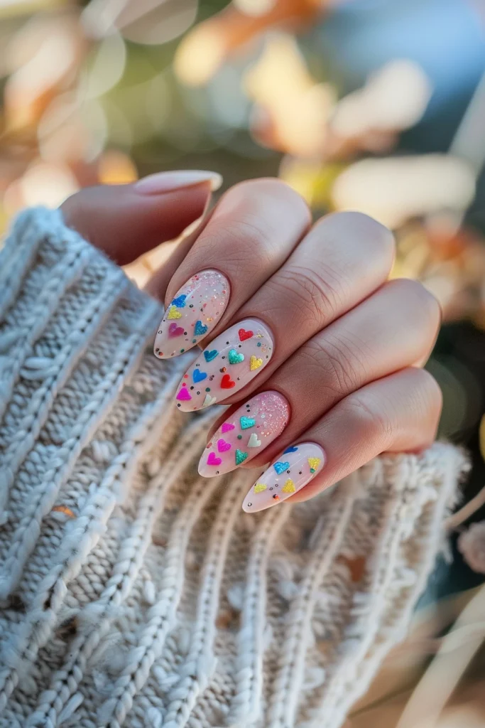 Spring Nails with Tiny Hearts