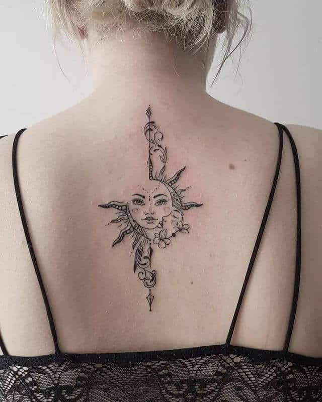 Sun and Moon Tattoo for women's back