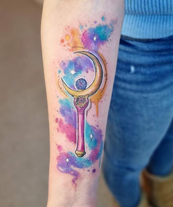 Watercolor Sailor Moon Wand tattoo