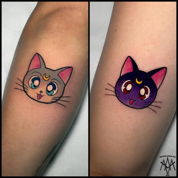 artemis and luna sailor moon couple tattoo