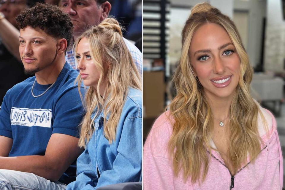 <p>Glenn James/NBAE via Getty; Anna Sullivan/Instagram</p> Brittany Mahomes and Patrick Mahomes sit courtside at the Dallas Mavericks game