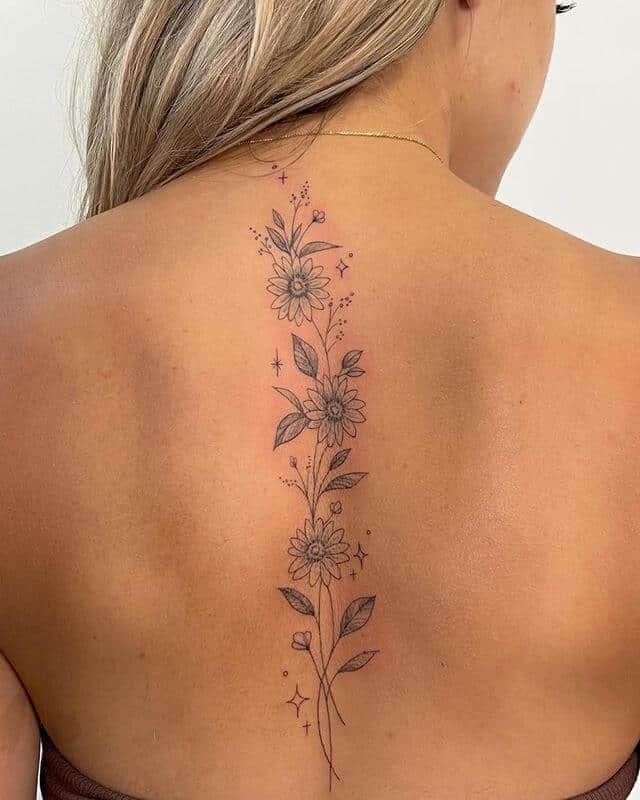 Floral Spine Back Tattoo