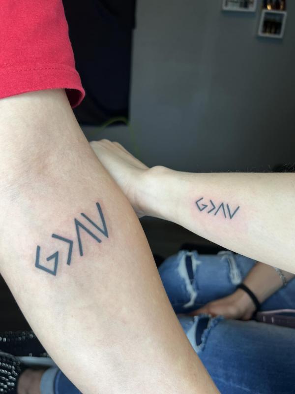 god is greater than the highs and lows matching tattoos forearm