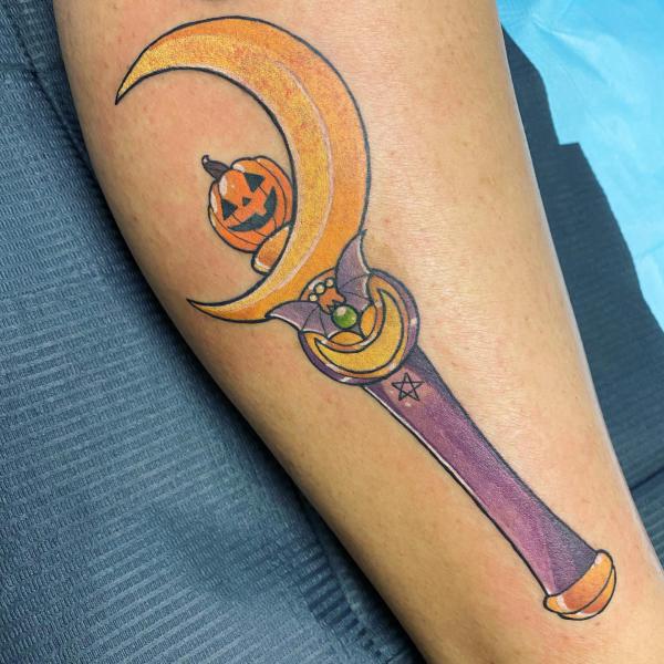 pumpkin sailor moon wand halloween tattoo