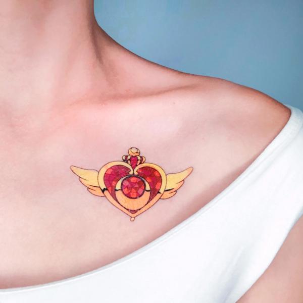 sailor moon crisis brooch tattoo clavicle