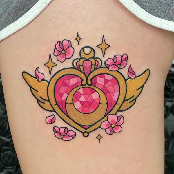 sailor moon crisis brooch tattoo thigh