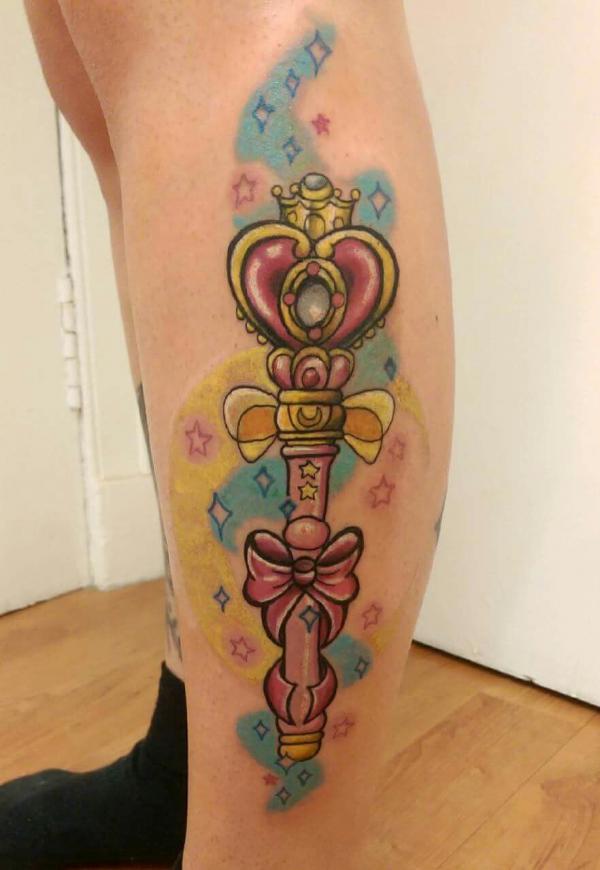 sailor moon scepter tattoo lower leg