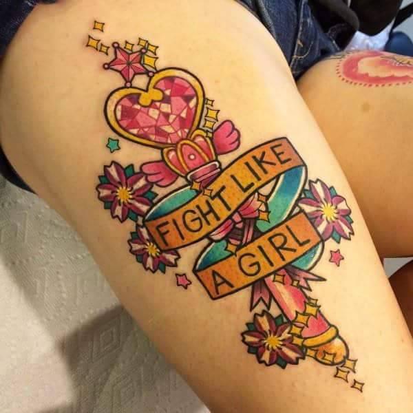 sailor moon scepter tattoo with quote Fight Like a girl