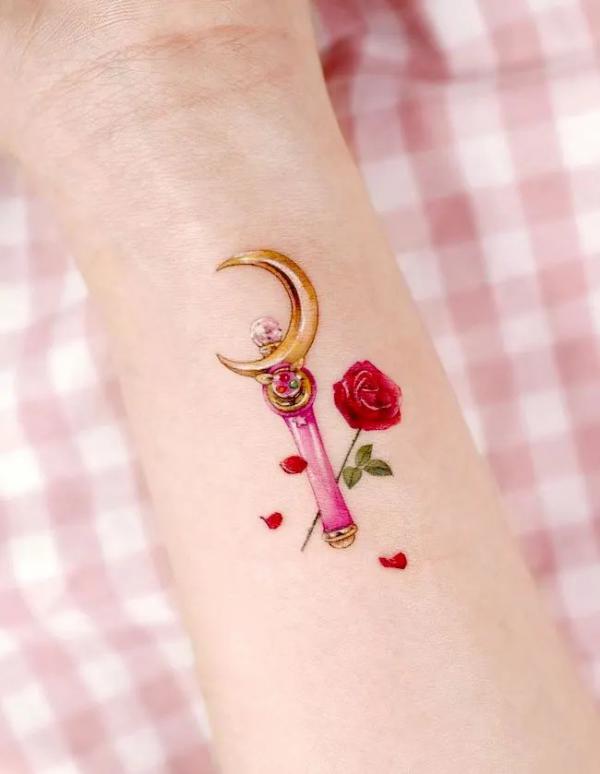 sailor moon wand and rose tattoo