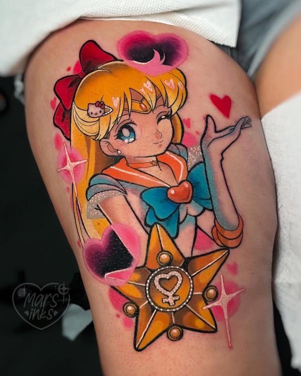 sailor venus tattoo thigh