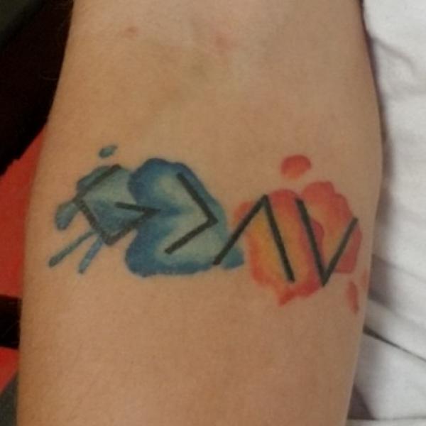 watercolor god is greater than the highs and lows tattoo below elbow