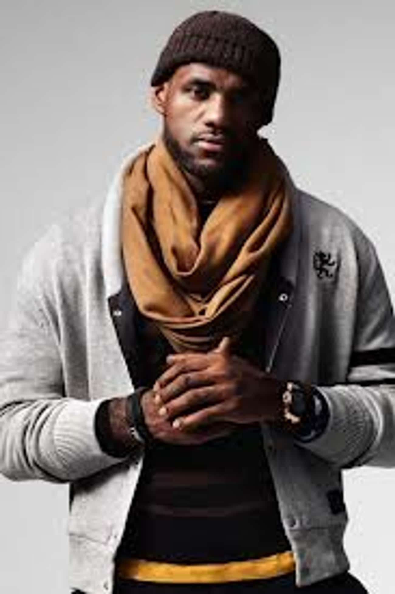 Young LeBron James in Gray Sweater and Brown Scarf