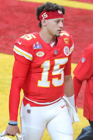 <p>Ethan Miller/Getty</p> Patrick Mahomes during the Super Bowl on Feb. 11, 2024.