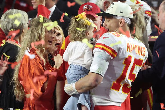 Sean M. Haffey/Getty Images Patrick Mahomes holding Sterling at last year's Super Bowl