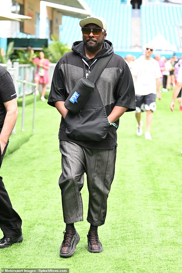 Black Eyed Peas rapper WIll.i.Am., 49, also attended the event in Miami, Florida. He rocked a black hoodie with cropped charcoal pants