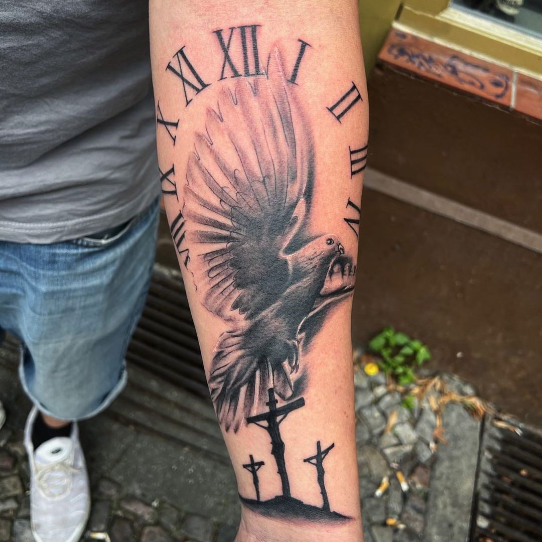 Detailed Art Dove Tattoo