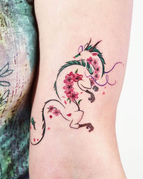 Cherry blossom dragon tattoo by @tattooist_fluffy